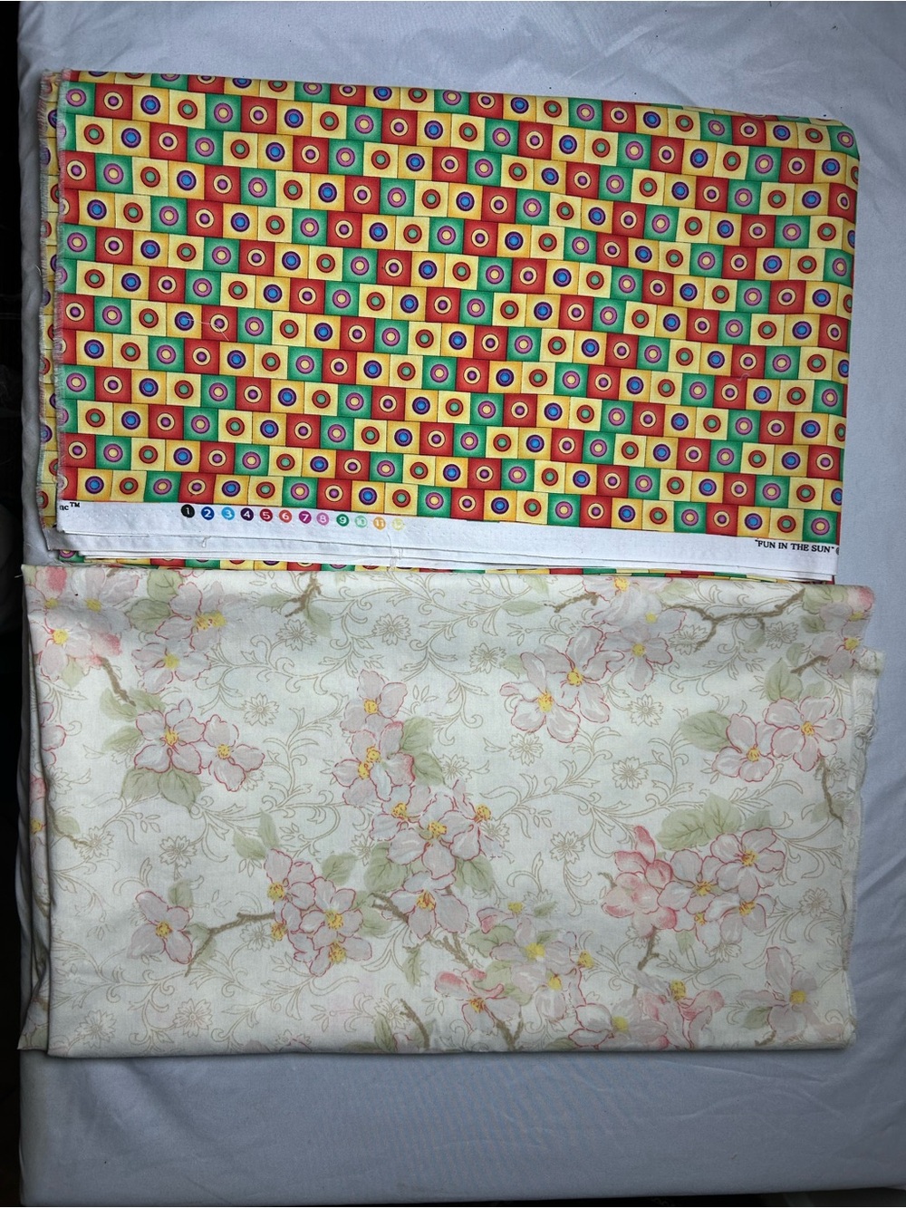 Lot of 4 Yards Vintage Avlyn Quilting Fabric - Geometric Squares & Pink Floral